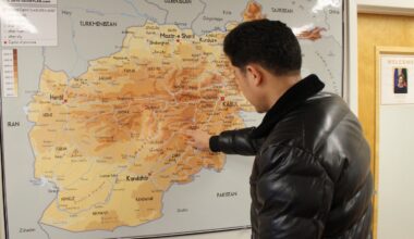 Mohammad, an Afghan immigrant, pointed to his home region in Ghazni Province on a map in the Vermont Afghan Alliance offices in Burlington on Nov. 12.
