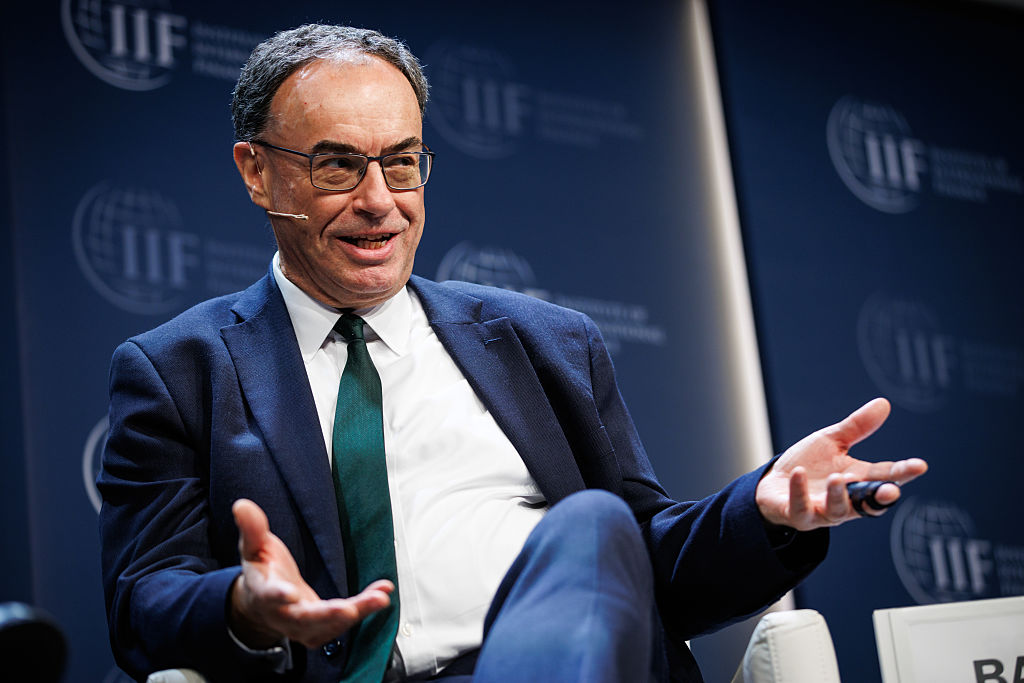 Andrew Bailey, governor of the Bank of England (BOE), during the 2025 IIF annual membership meeting in Washington, DC