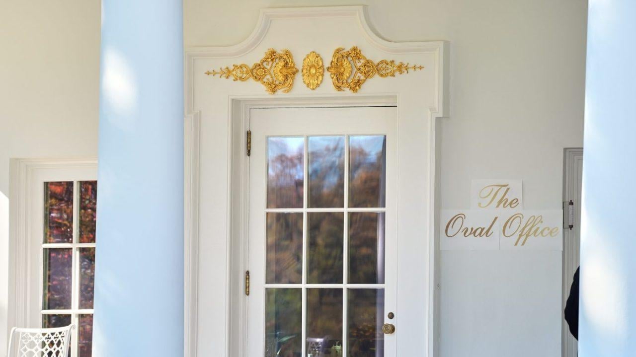 Trump adds gold-script signage outside of Oval Office