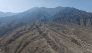 An aerial photo of the &quot;band of holes&quot; in southern Peru.