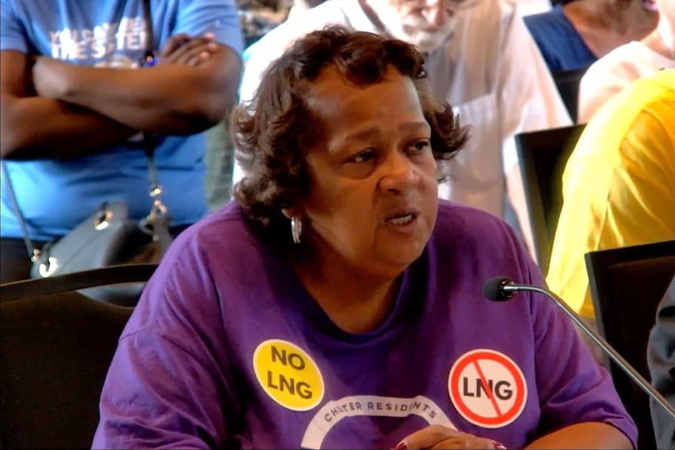 File: A screen capture of Zulene Mayfield, an activist with Chester Residents Concerned for Quality Living, speaking in 2023 against a proposal to build a liquefied natural gas facility in Chester City, Delaware County.