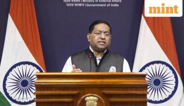 Ministry of External Affairs spokesperson Randhir Jaiswal speaks during a media briefing, in New Delhi