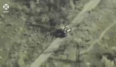 Ukrainian drones destroy a russian "turtle" tank that tried to attack their positions