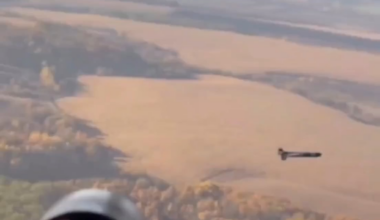 The crew of the Mi-8 helicopter of the Armed Forces of Ukraine shoots down a Russian kamikaze drone "Shahed-136" with fire from the onboard M134 "Minigun"