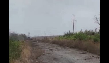 Russian is filming a passing tank which hits a landmine
