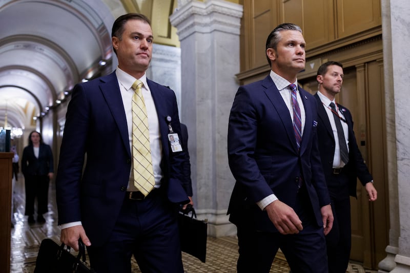 Defense Secretary Pete Hegseth departs the U.S. Capitol following a closed-door briefing with lawmakers and Secretary of State Marco Rubio on November 5, 2025 on Capitol Hill.