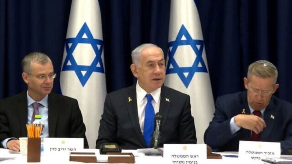Israeli Prime Minister Benjamin Netanyahu during a cabinet meeting, 31 August 2025 (The Times of Israel)