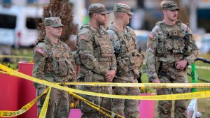 WASHINGTON, DC - NOVEMBER 26: National Guard soldiers respond to a shooting near the White House on November 26, 2025 in Washington, DC. At least two National Guardsmen have been shot blocks from the White House. According to reports, a suspect is being detained at a local hospital. (Photo by Chip Somodevilla/Getty Images)