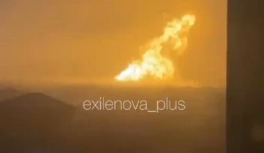 A wider shot of the fire burning at a gas pipeline in Rostovka, Omsk region.