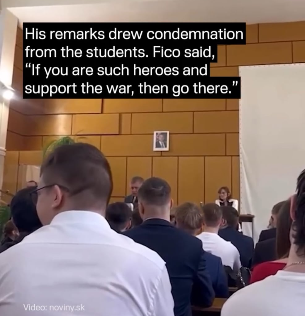 Slovak PM Fico’s anti-Ukraine speech was interrupted by student protest. They walked out as soon as he started echoing… well, you know who.