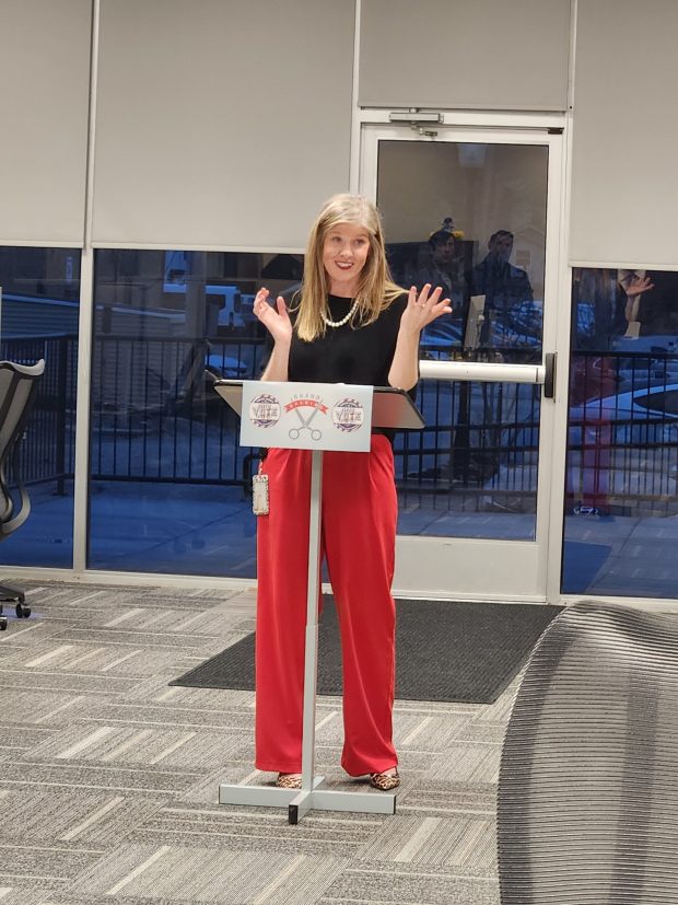 Porter County Elections &Voter Registration Office Director Sundae Schoon speaks at a ribbon-cutting of the renovated office Tuesday, Nov. 25, 2025. (Shelley Jones/for Post-Tribune)
