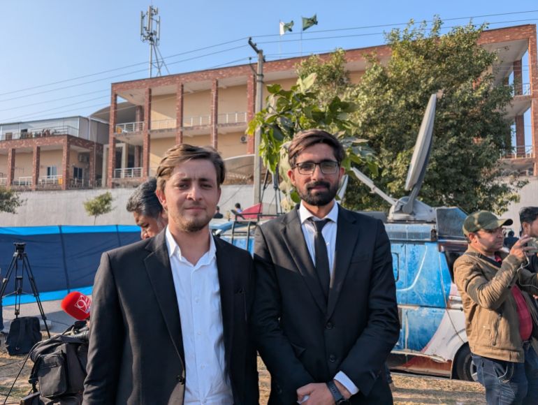 Lawyers outside the District Judicial Complex. 