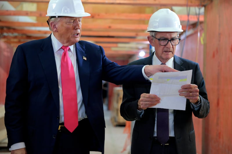 tour the Federal Reserve’s $2.5 billion headquarters renovation project on July 24, 2025 in Washington, DC. The Trump administration has been critical of the cost of the renovation and Federal Reserve Chairman Jerome Powell. (Photo by Chip Somodevilla/Getty Images)