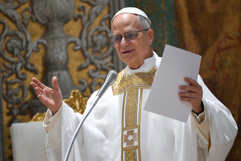 VATICAN CITY, VATICAN - MAY 09: (EDITOR NOTE: STRICTLY EDITORIAL USE ONLY - NO MERCHANDISING). American Cardinal Robert Francis Prevost presides over his first Holy Mass  as Pope Leo XIV with cardinals in the Sistine Chapel at the conclusion of the Conclave on May 09, 2025 in  Vatican City, Vatican. White smoke was seen over the Vatican early yesterday evening as the Conclave elected the American Cardinal Robert Francis Prevost as the 267th Pontiff. The moderate from Chicago and a close friend of Pope Francis will be known as Pope Leo XIV. (Photo by Simone Risoluti - Vatican Media via Vatican Pool/Getty Images)
