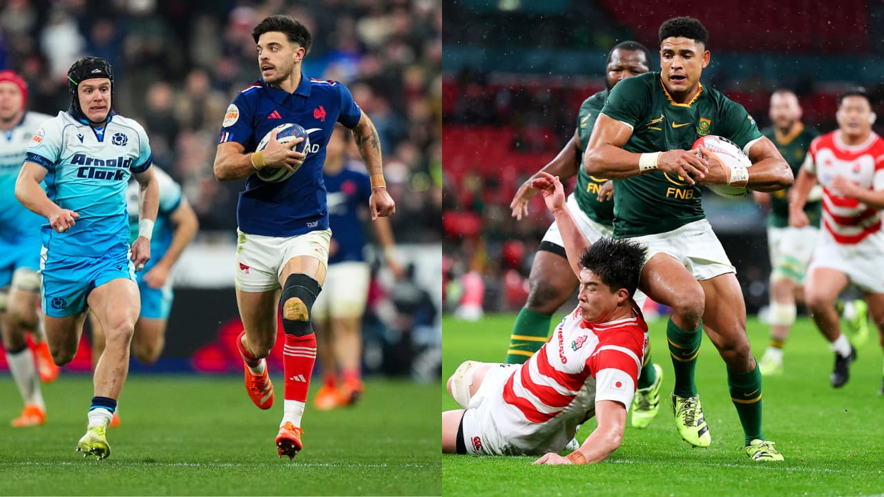 Romain Ntamack et Sacha Feinberg-Mngomezulu se retrouve au stade de France ce samedi 8 novembre 2025. 