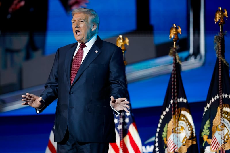 MIAMI, FLORIDA - NOVEMBER 05: U.S. President Donald Trump arrives on stage to deliver remarks during the America Business Forum at the Kaseya Center on November 05, 2025 in Miami, Florida. The forum brings together global leaders, cultural figures and innovators from various sectors for discussions on business, technology and social development. (Photo by Kevin Dietsch/Getty Images)