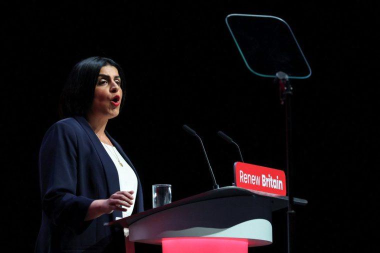 British Home Secretary Shabana Mahmood speaks on stage at Britain's Labour Party's annual conference in Liverpool, Britain, September 29, 2025. REUTERS/Hannah McKay