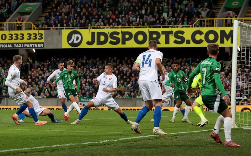 Slovakia’s Patrik Hrosovsky (second left) scored an own goal