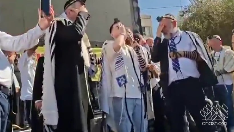 Freed Hostage Leads Mass Tefillin in the Heart of Tel Aviv