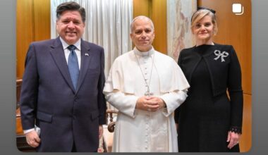 Illinois Gov. J.B. Pritzker and wife M.K. with Pope Leo XIV during the Pritzker