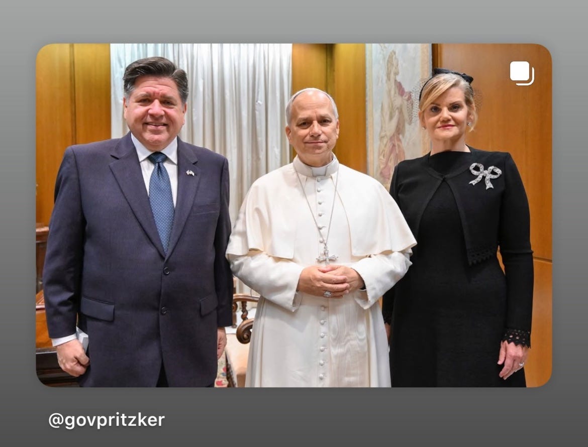 Illinois Gov. J.B. Pritzker and wife M.K. with Pope Leo XIV during the Pritzker