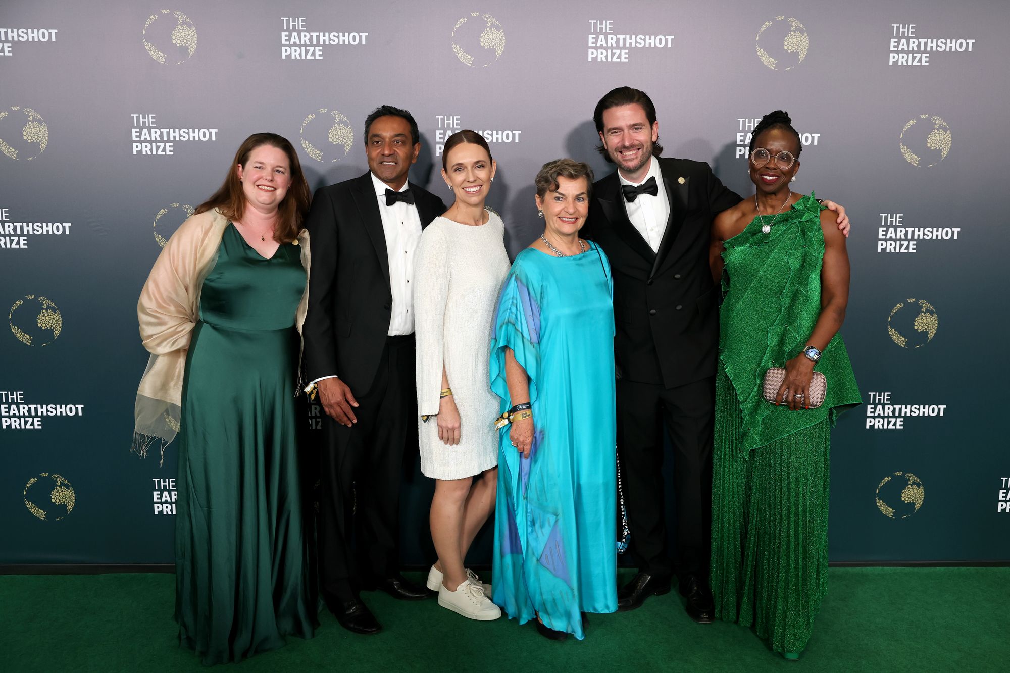 Christiana Figueres, third from the right, attends the 2025 Earthshot Prize in Rio de Janeiro just before Cop30, alongside figures including Jacinda Ardern, third from left