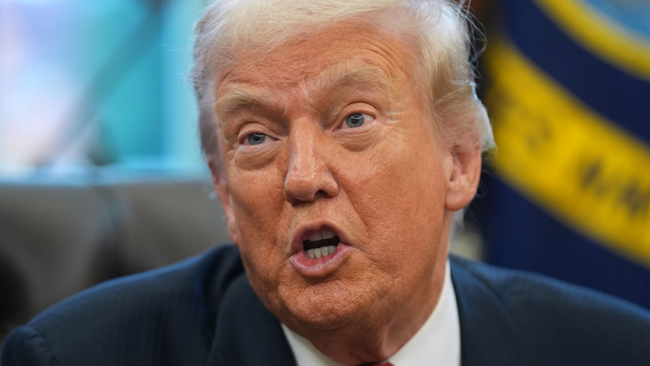 President Donald Trump talks after meeting with New York City Mayor-elect Zohran Mamdani in the Oval Office of the White House, Friday, Nov. 21, 2025, in Washington. (AP Photo/Evan Vucci)