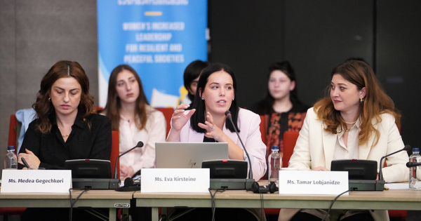 An expert from a Latvian association “Women for Security” shares Latvia’s experience with implementing UN Women, Peace and Security agenda in Tbilisi