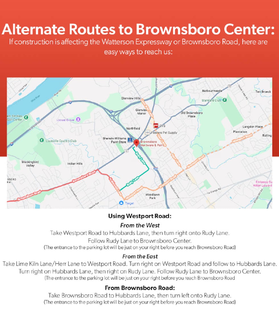 The Brownsboro Center is encouraging shoppers to use back entrances to avoid construction this...