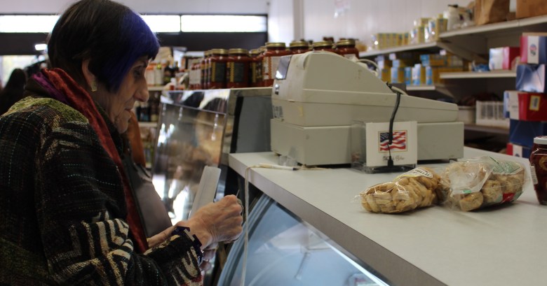 Rosa DeLauro checking out. 