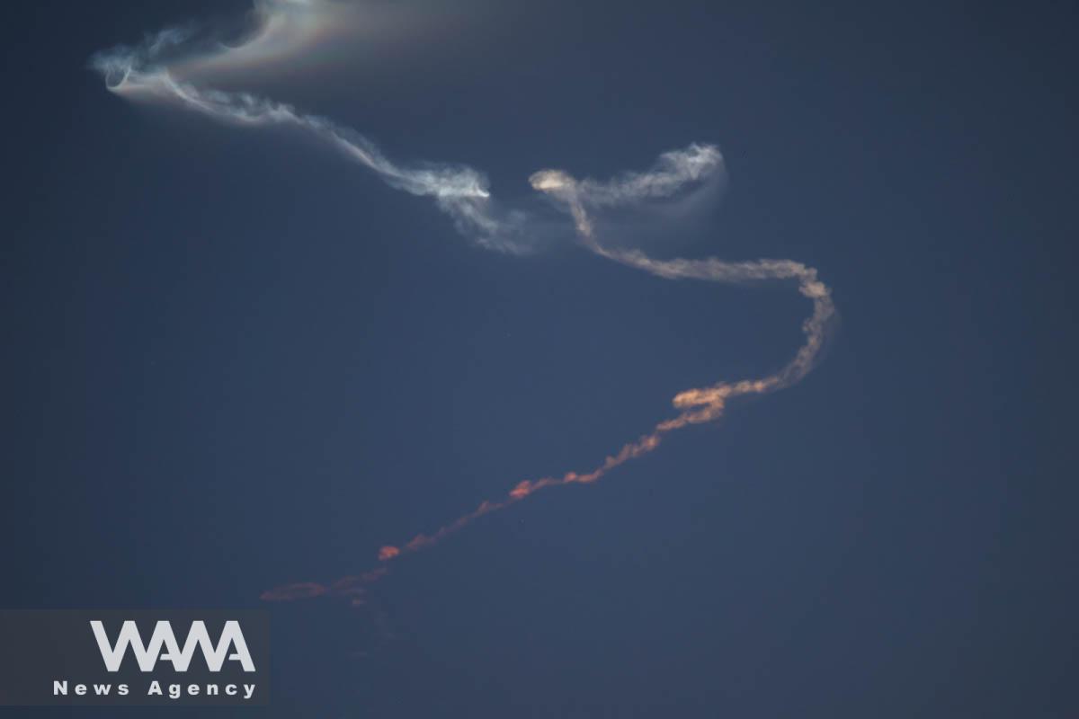 Trace of an Irainan missile is seen in the sky in Tehran, Iran, June 18, 2025. Majid Asgaripour/WANA (West Asia News Agency)