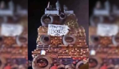 Condemnation after ‘stop the boats’ banner appears on Enniskillen Halloween bonfire