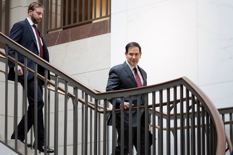 Secretary of State Marco Rubio arriving for a closed-door briefing with lawmakers and other top officials on November 5, 2025 on Capitol Hill.
