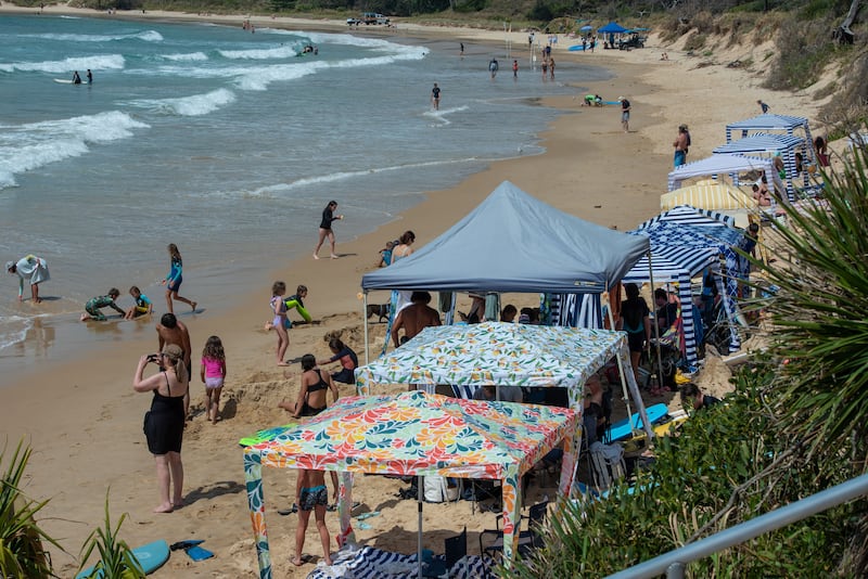 Coffs Soul Surfest participants play on the beach near Coffs Harbour, Australia, during the 3-day faith-focused surf competition, Sept. 26-29, 2025.