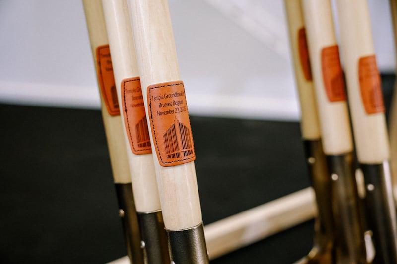 Ceremonial golden shovels are shown at the site dedication of the Brussels Belgium Temple in Brussels, Belgium, on Saturday, Nov. 22, 2025.