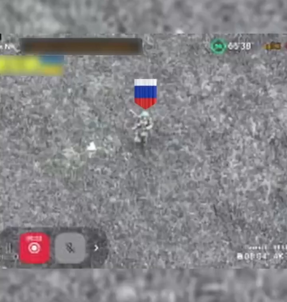A russian soldier using his rifle as a bat was distracted by drone #1 and got hit by drone #2 instead, then drone #1 also hit him. October 2025. [Censored]