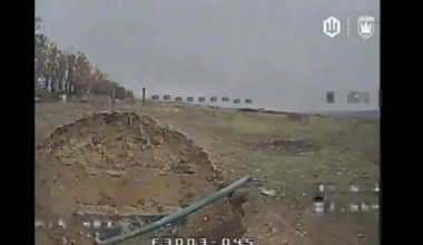 A russian soldier poking out of a hole? is hit in the face by an FPV of Madyars Birds. November 2025