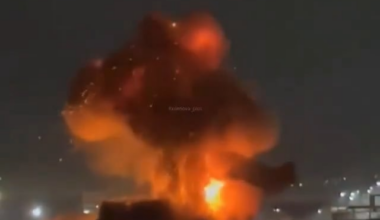 An explosion during the Ukrainian naval drone attack on the port of Tuapse, in Krasnodar Krai, Russia earlier today