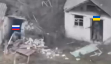 A russian soldier crawling out of a basement is shot and killed by a Ukrainian soldier. Myrnohrad, November 2025.