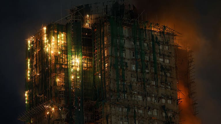 A fire engulfing a residential building complex at Wang Fuk Court in the Tai Po district of Hong Kong, China.