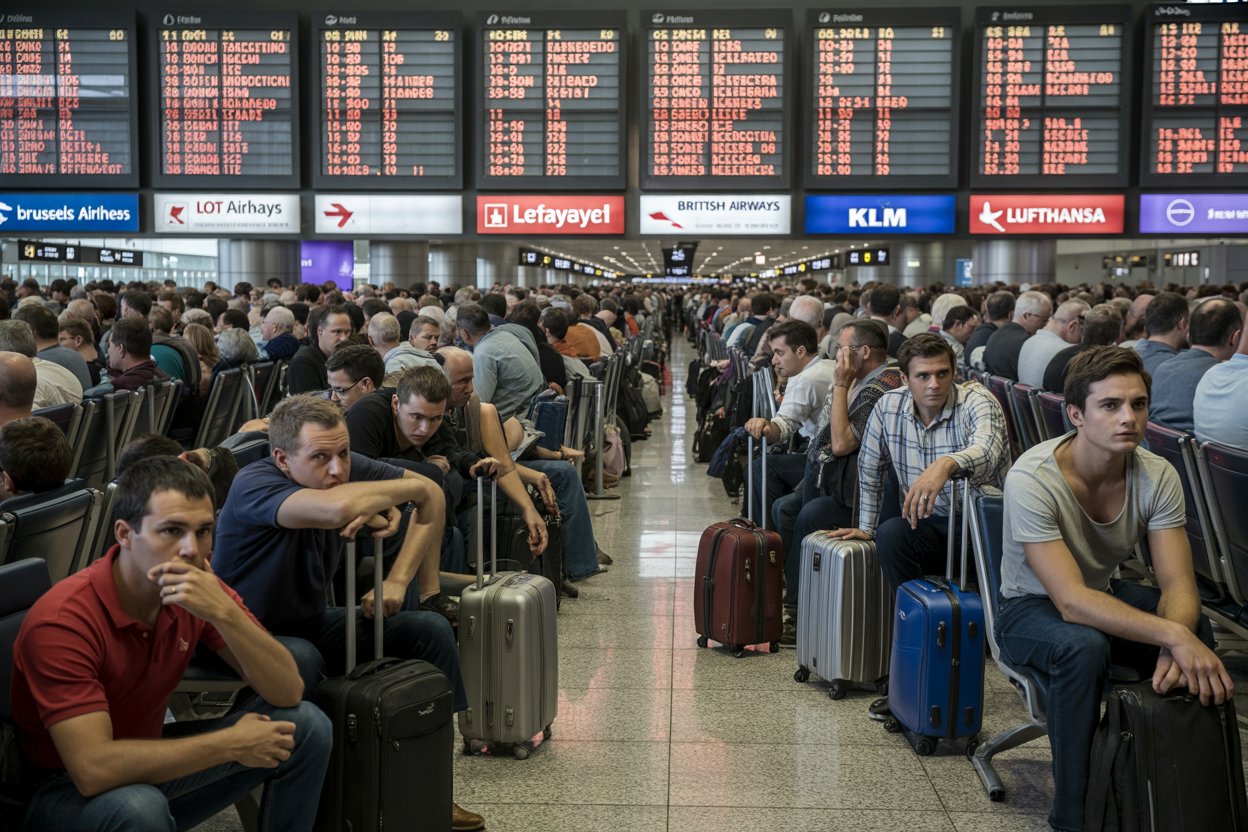 Thousands of travelars stranded in europe including belgium, poland, italy, uk, netherlands, germany as brussels, lot, ita, british, klm, lufthansa face 72 flight cancellation and 760 delays across brussels, warsaw, rome, manchester, amsterdam, frankfurt