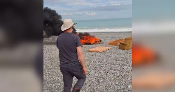 Rubbish dumped and set alight on Canterbury beach
