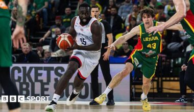 Akwasi Yeboah of Great Britain drives to the basket
