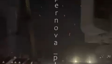 A Russian man watching the anti-aircraft fire against Ukrainian drones in the Russian port city of Tuapse tonight gets caught off-guard by a close-range drone impact. 02.11.2025