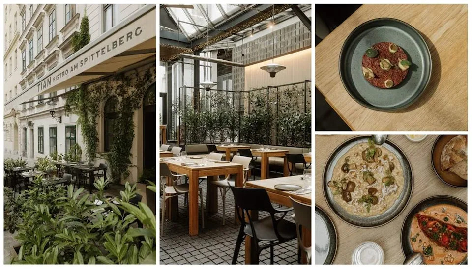 A collage of photographs taken at TIAN Bistro am Spittelberg in Vienna