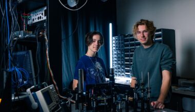 Undergraduates, including Space Physics student Ari Chai and Aerospace Engineering student Ambroise Juston, are conducting supermirror research in the Prescott LIGO Optics Lab on the Prescott Campus.