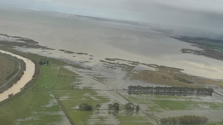 An image taken by Selwyn Mayor Sam Broughton in a helicopter flyover shows the flooding around Te Waihora Lake Ellesmere on May 2.