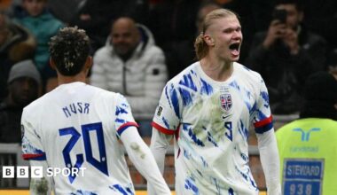 Haaland scores twice as Norway seal World Cup return