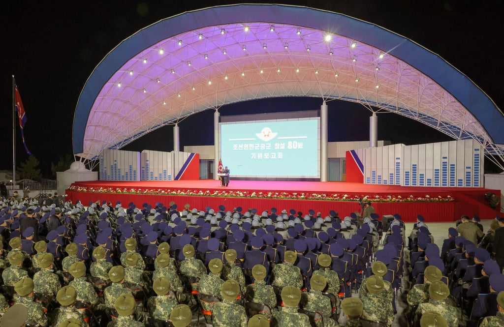 North Korean leader Kim Jong-un addresses the troops on Friday. Photo: KCNA/Reuters North Korean leader Kim Jong-un addresses the troops on Friday. Photo: KCNA/Reuters