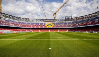 Workers’ Union protest outside Camp Nou – contractors using migrant labour in illegal conditions